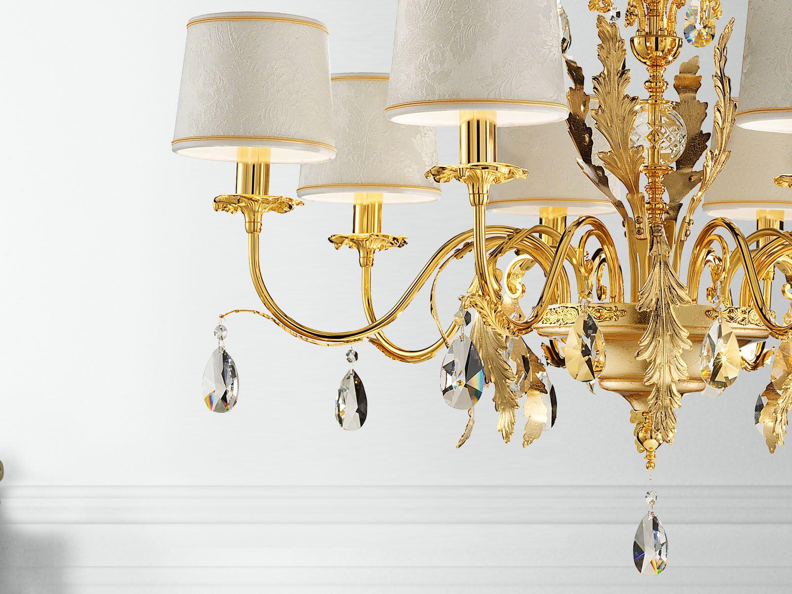 ACANTIA 12 Direct light gold leaf chandelier with crystals