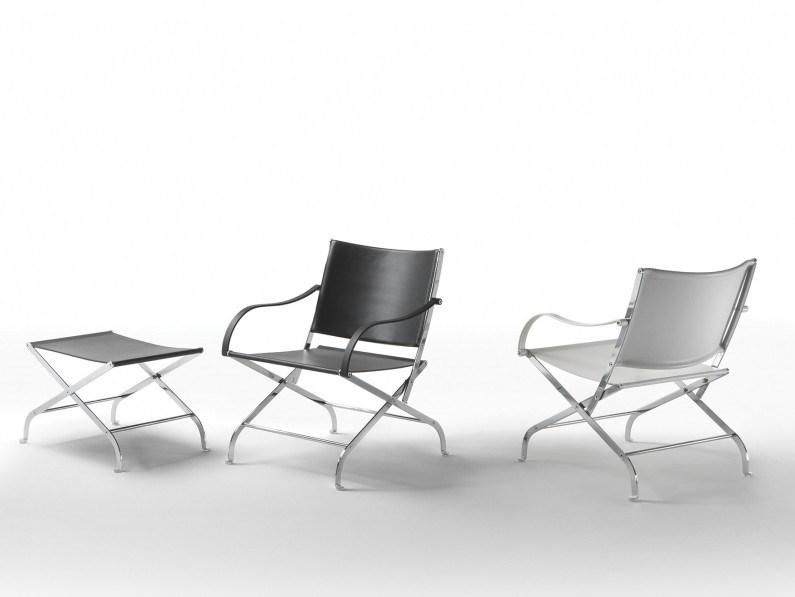CARLOTTA Folding leather chair with armrests