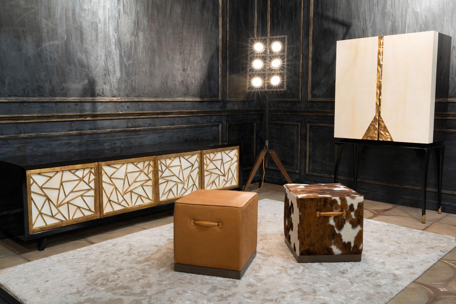 FEDRO Square tanned leather pouf with castors