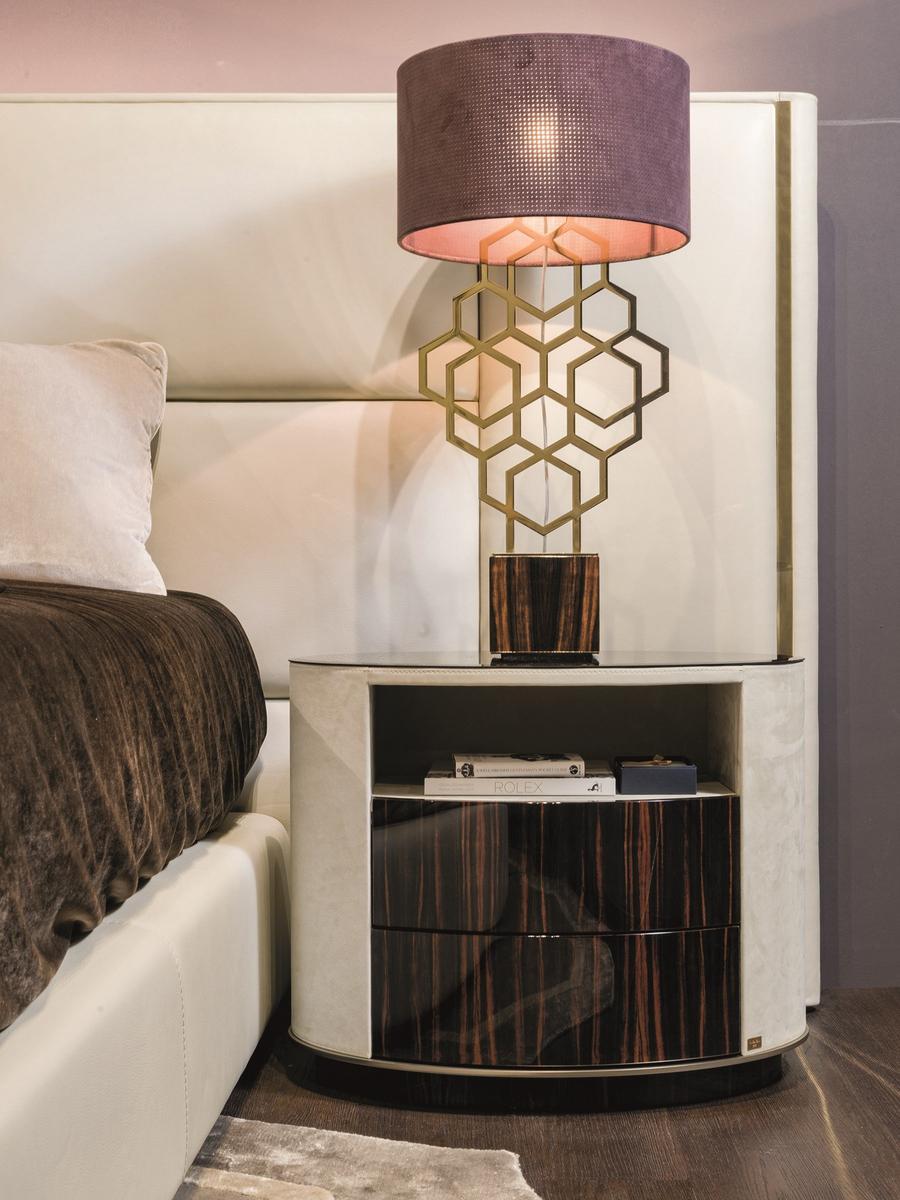 ELISE Round leather bedside table with drawers