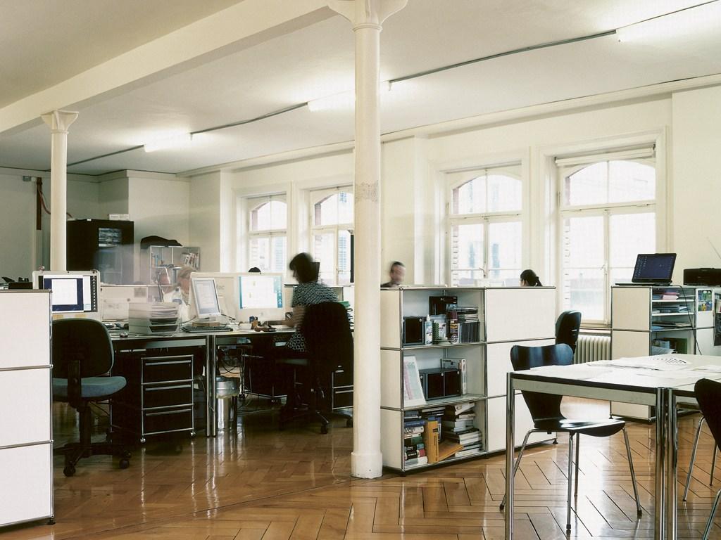 HALLER CREDENZA AS OFFICE STORAGE Low modular metal office storage unit