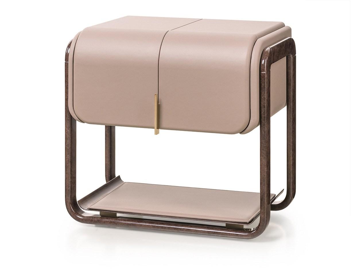 ECLIPSE Rectangular leather bedside table with drawers