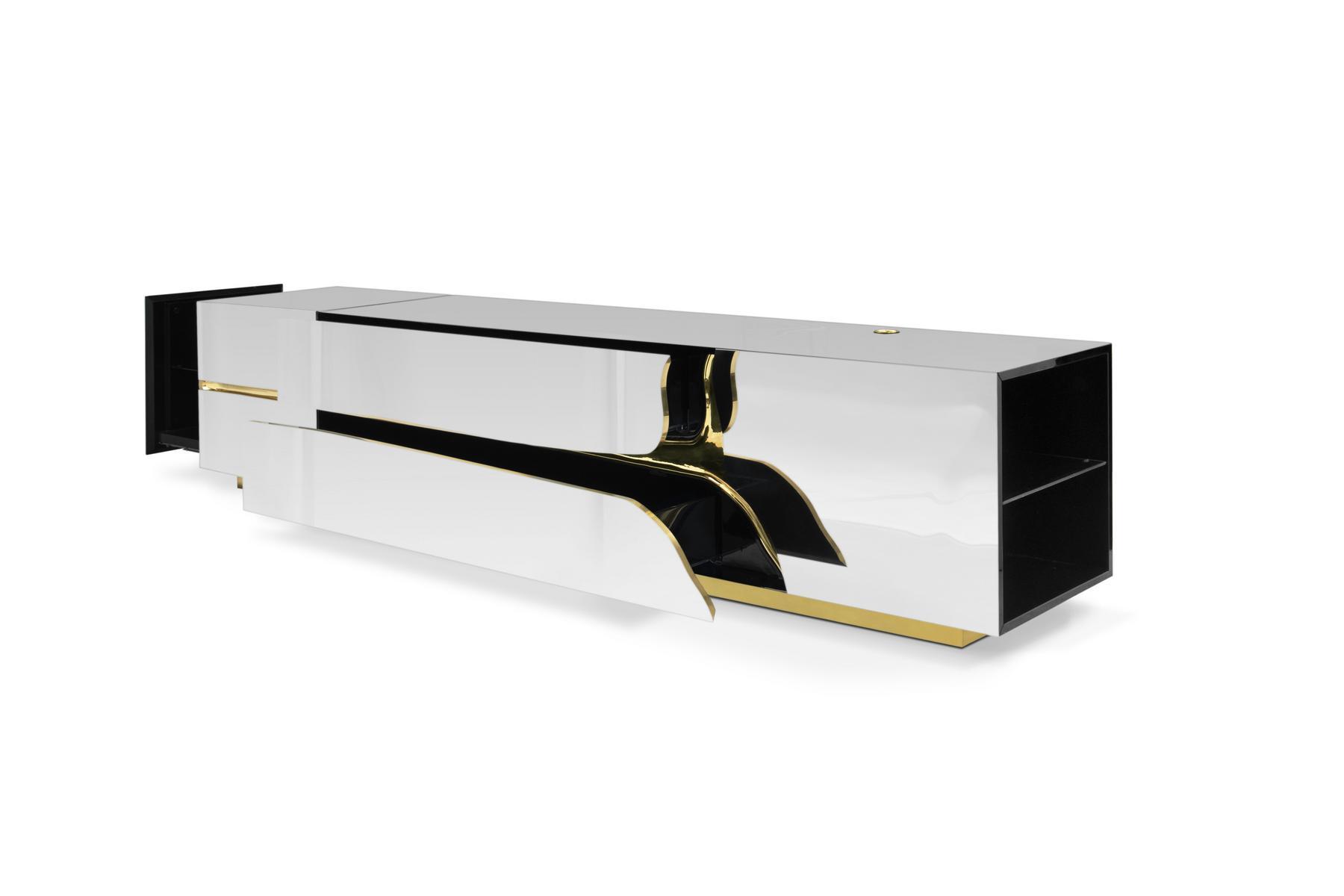 LAPIAZ Mirrored glass TV cabinet with drawers