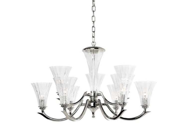 PRISCA 160/6+3 Polished nickel chandelier with silver leaf glasses