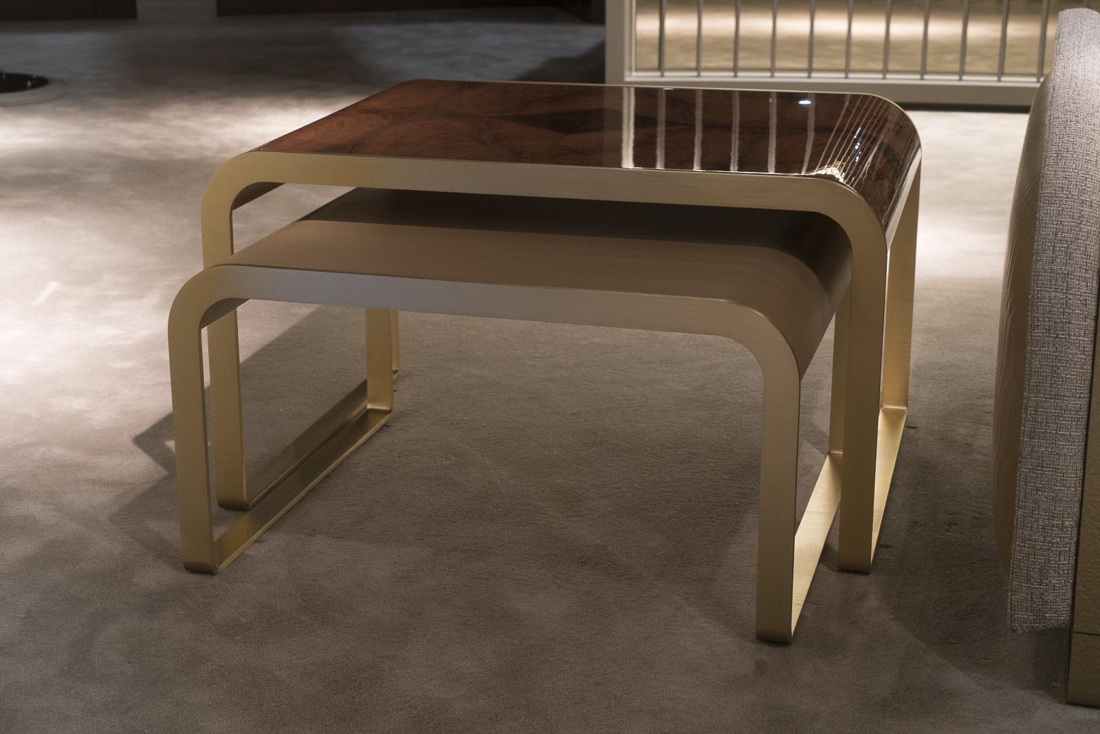 DEA TWIN SET Metal side table with walnut top and leather top