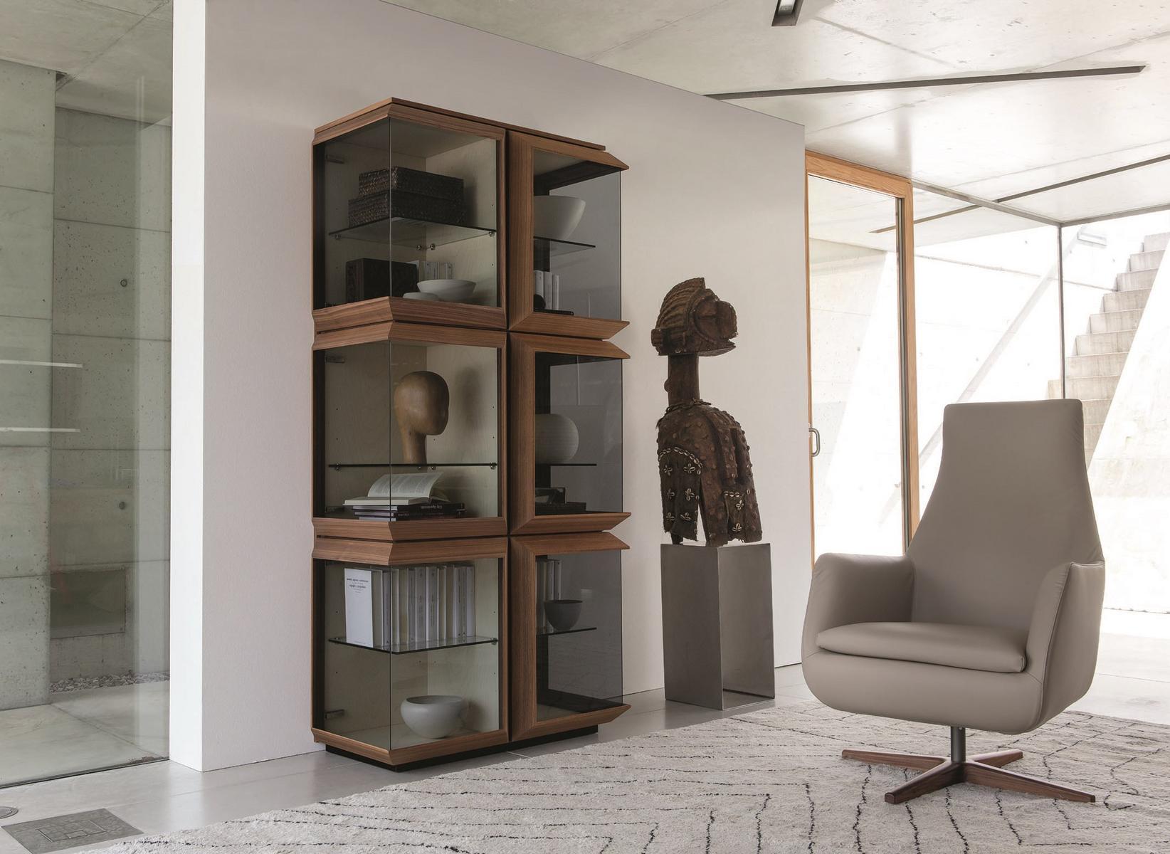 KVADRO Sectional wood and glass bookcase
