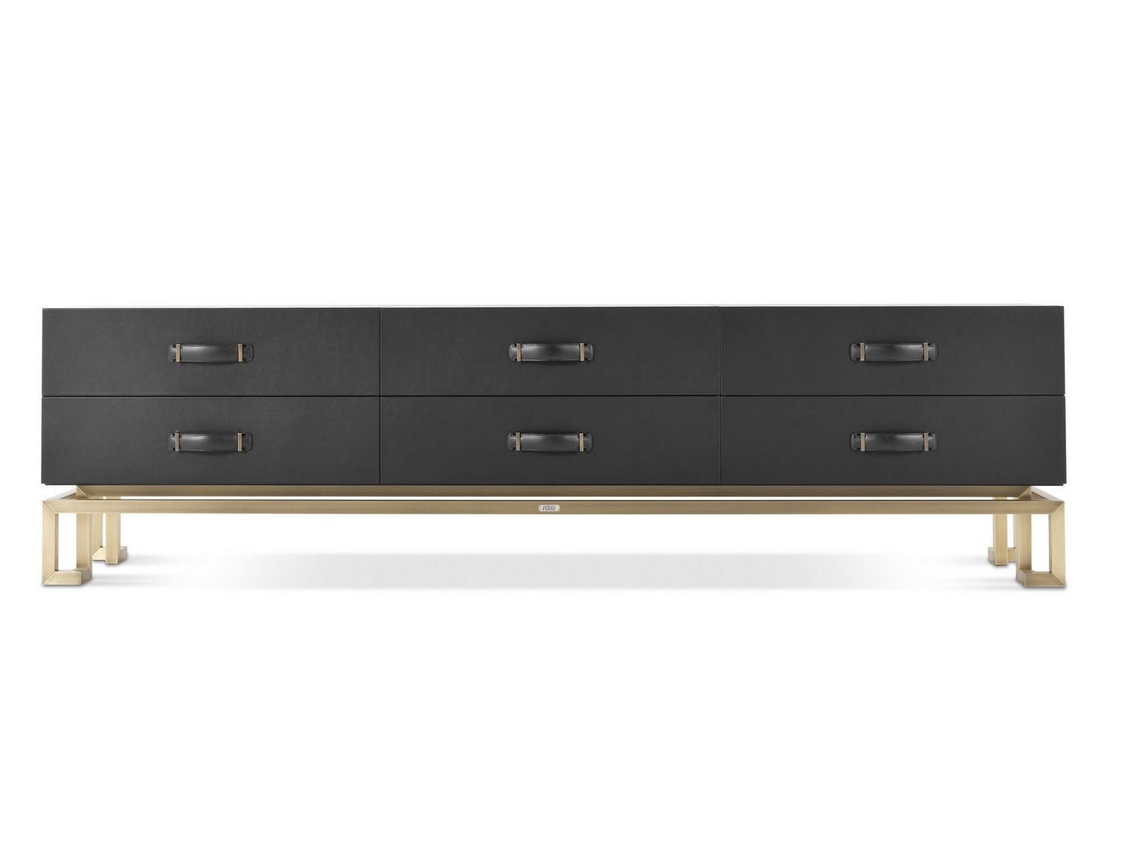 TRAFALGAR Leather and metal TV cabinet with drawers