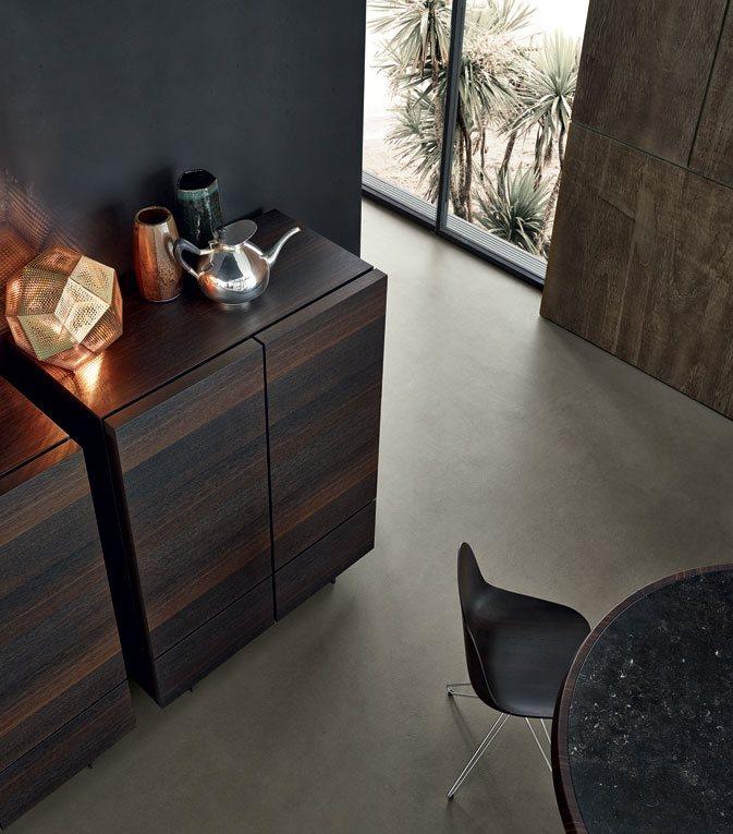 PANDORA Wood veneer highboard with doors