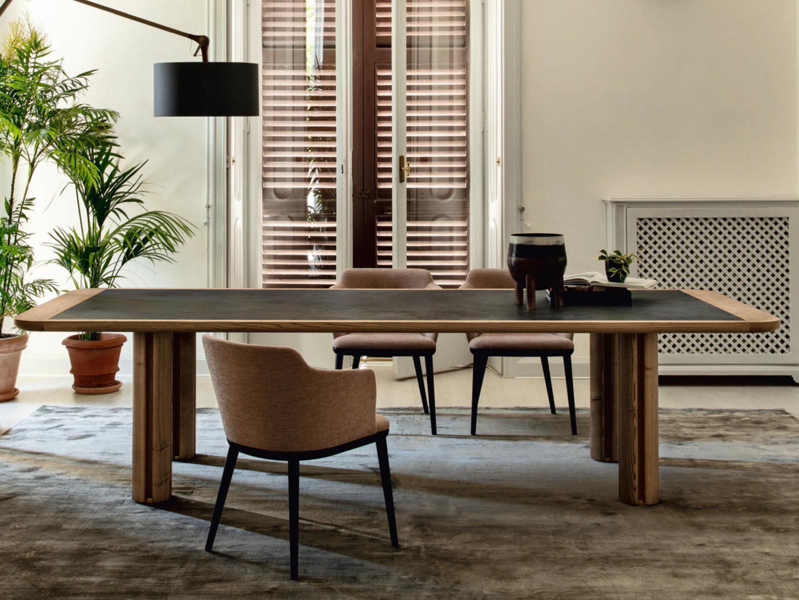 QUADRIFOGLIO Rectangular ash table with glass insert