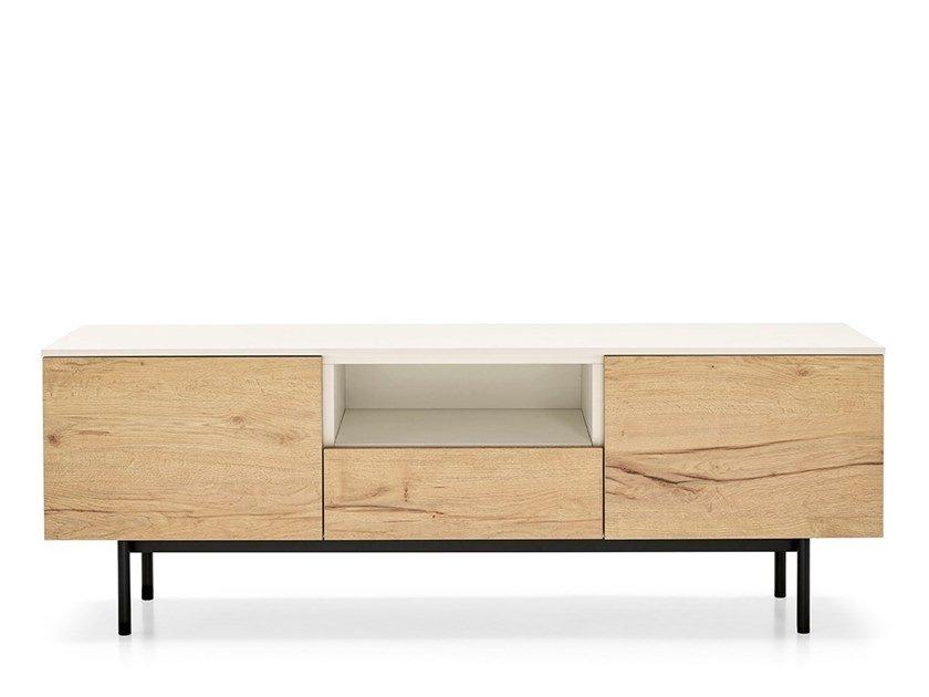 MADE Melamine-faced chipboard TV cabinet with flap doors with drawers