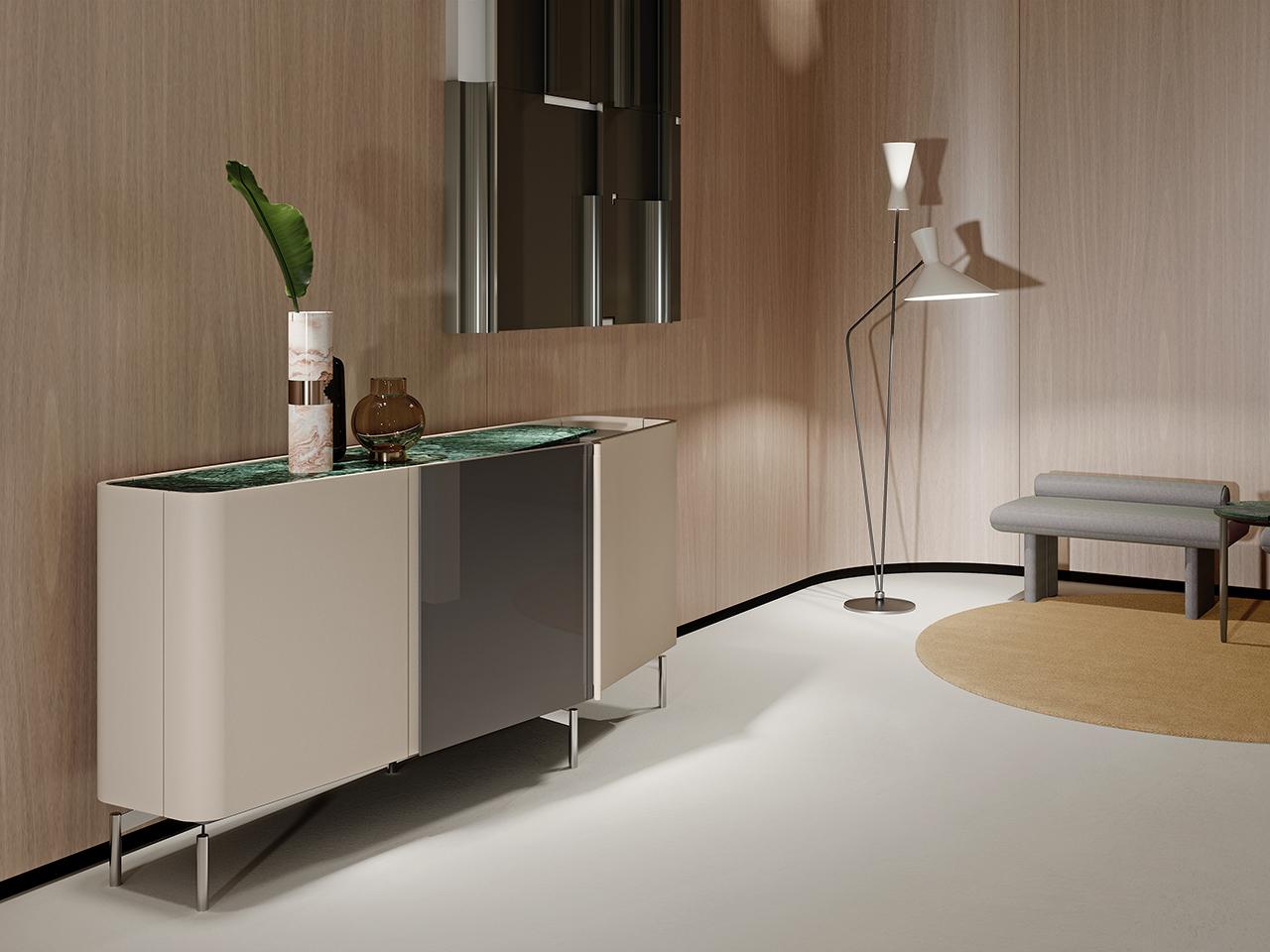 ZENIT Sideboard with hinged door covered in leather