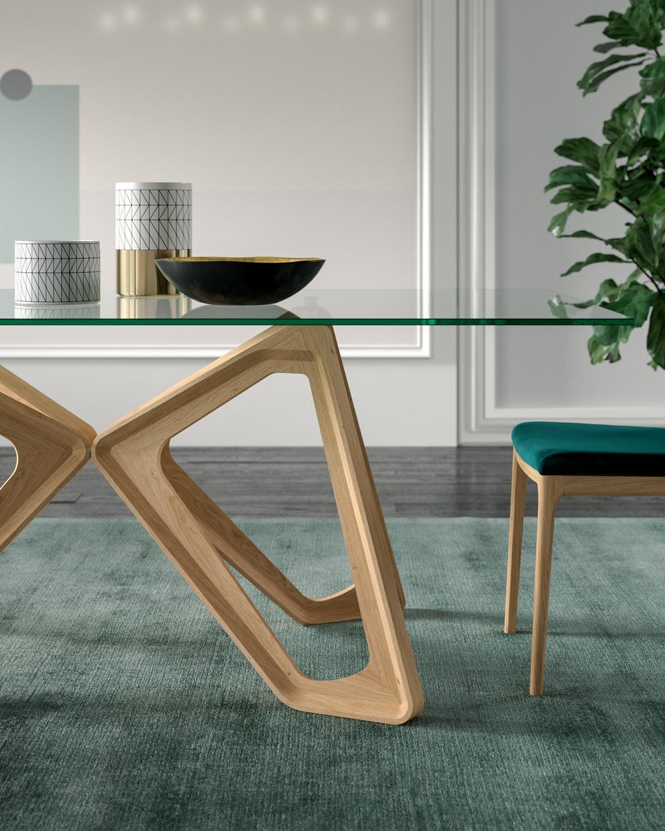 PAPILLON Rectangular wood and glass table