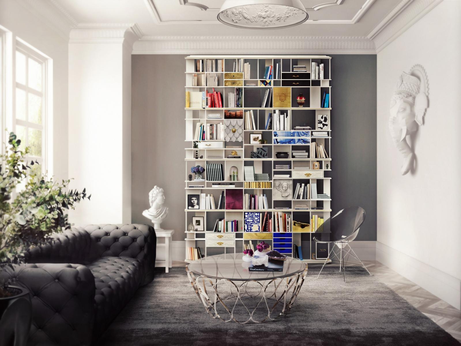 COLECCIONISTA Open divider wooden bookcase with drawers