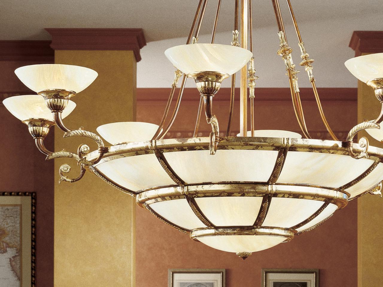RAFFAELLO 1999/14+8 Rust gold leaf chandelier with onyx glass