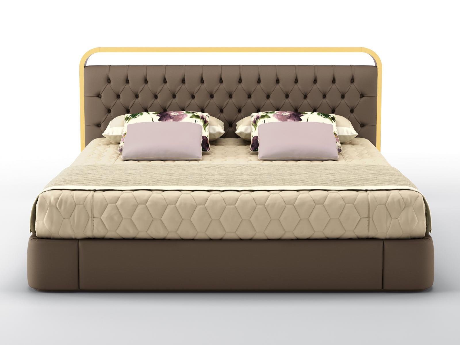 OCEAN Upholstered leather bed with tufted headboard