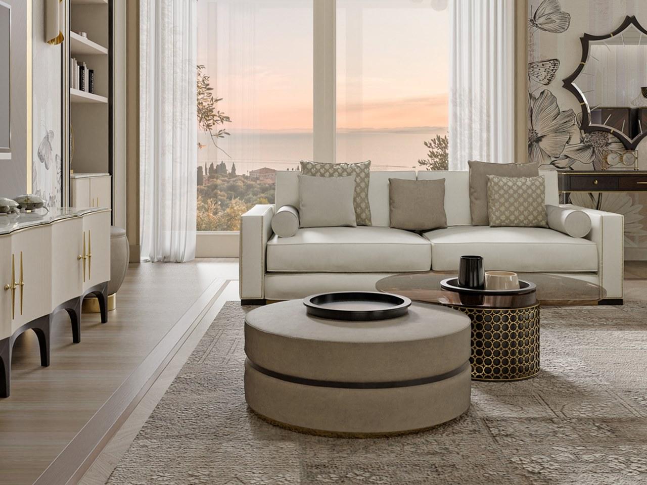 PR.332.3 Round coffee table in canaletto walnut with glass top
