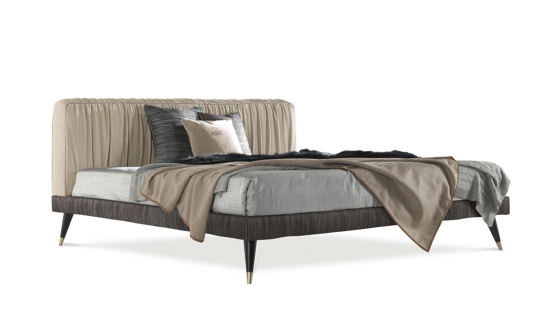 HIGHLANDER Leather king size bed with upholstered headboard