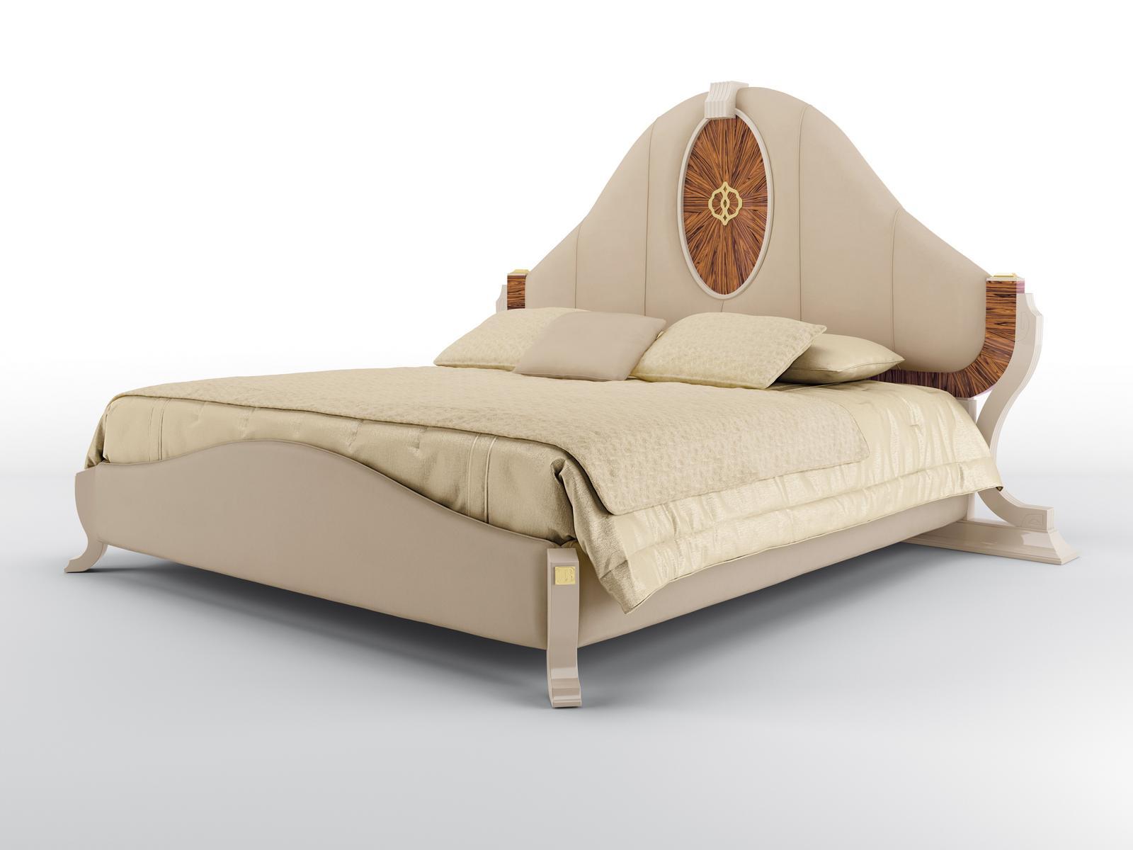 HERMES Upholstered bed with headboard in velvet and rosewood