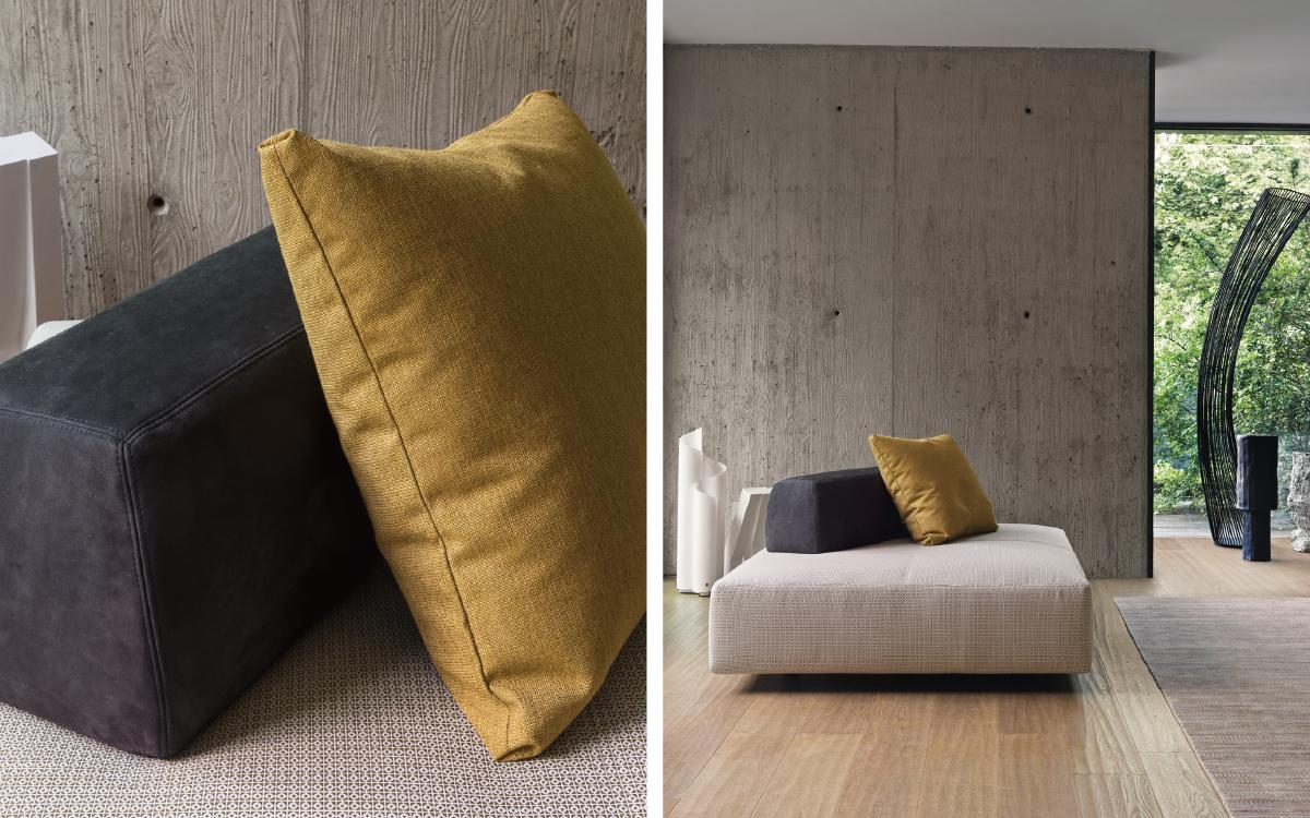 SOFTBENCH Upholstered modular fabric bench with back