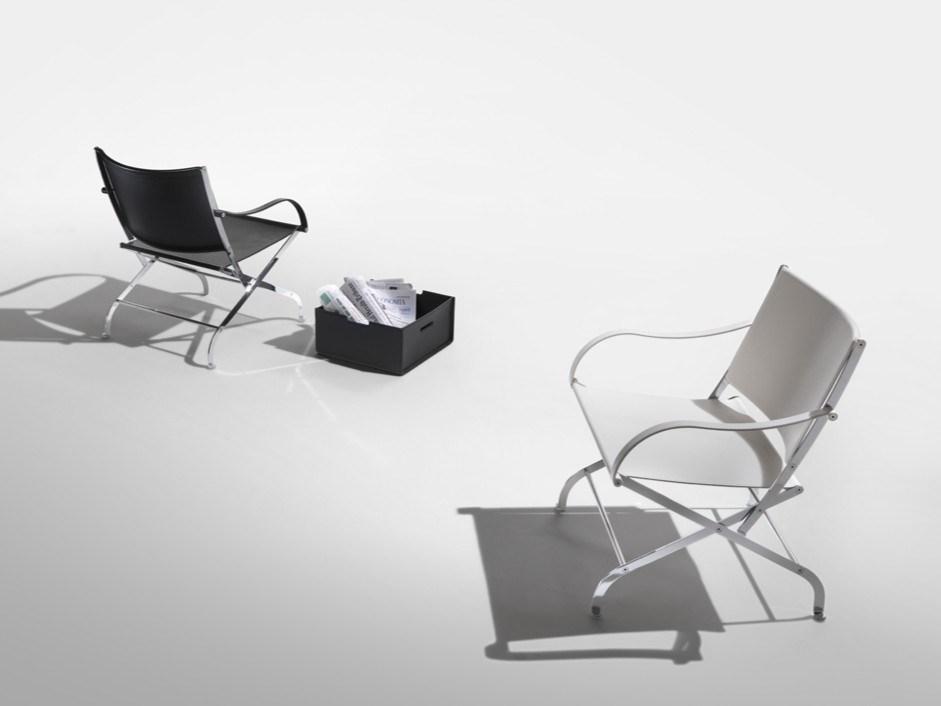 CARLOTTA Folding leather chair with armrests