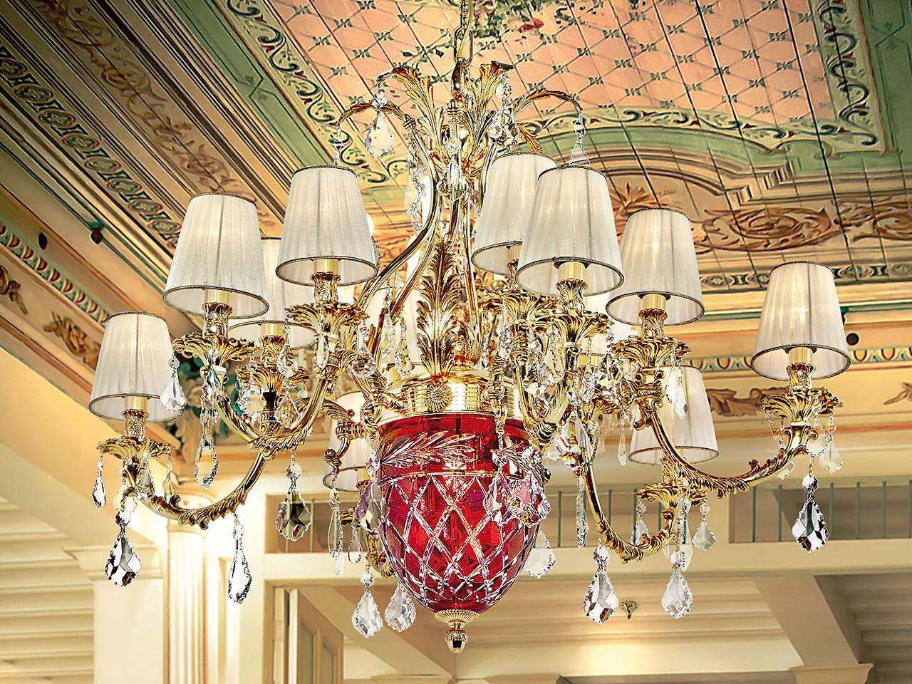 LARA 4400/12+3-SH/P Shaded gold plated chandelier con Schoeler crystals