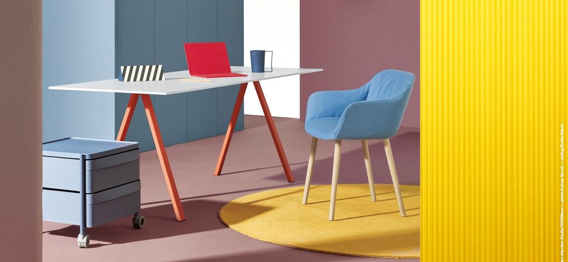 ARKI-DESK Table with steel trestle legs and solid laminate top