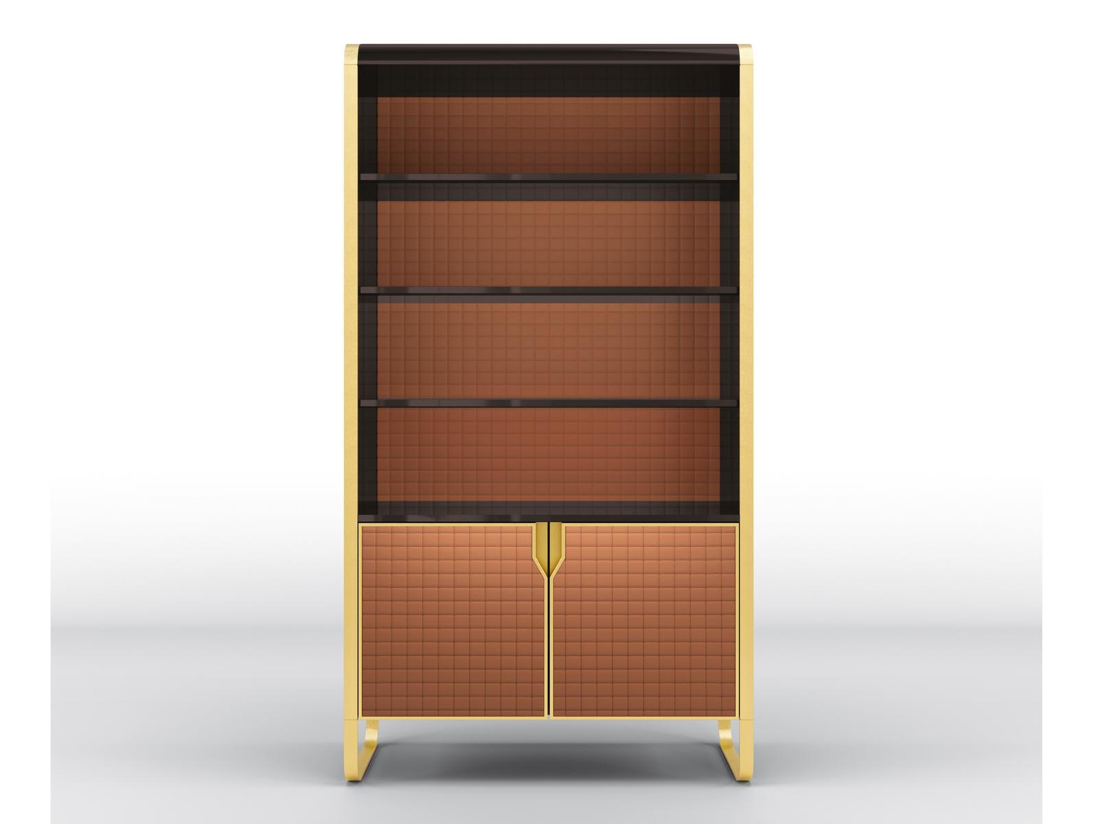 DAFNE Freestanding bookcase in solid wood and leather