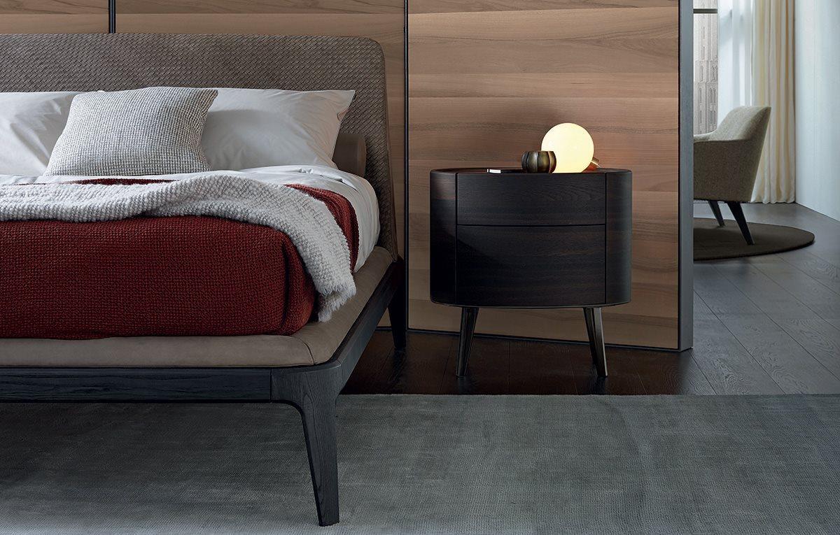 KELLY Oval wooden bedside table with drawers