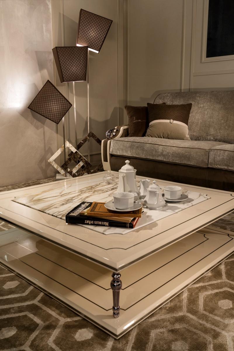LALIQUE Low metal and Calacatta marble coffee table