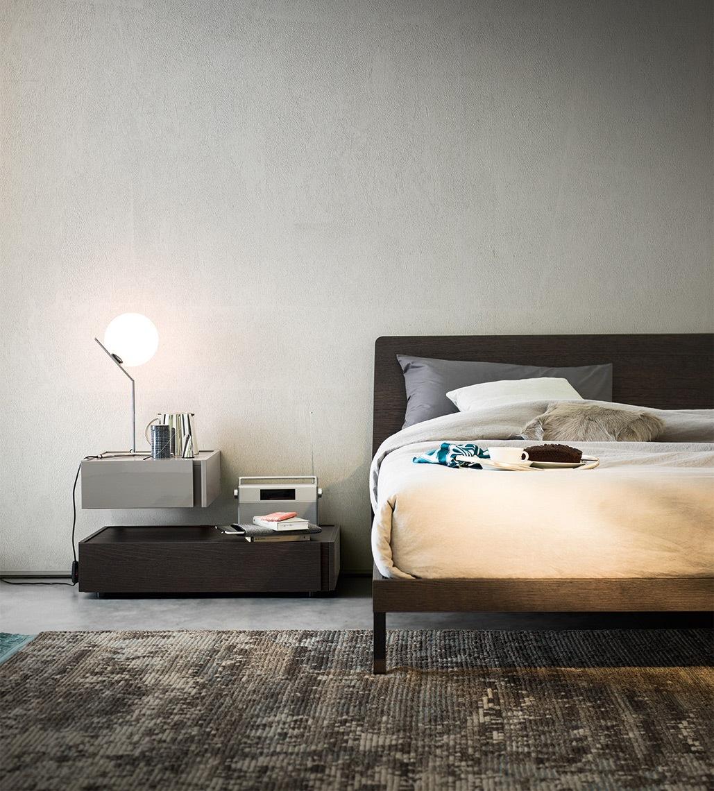 TEO Wood bed with upholstered headboard