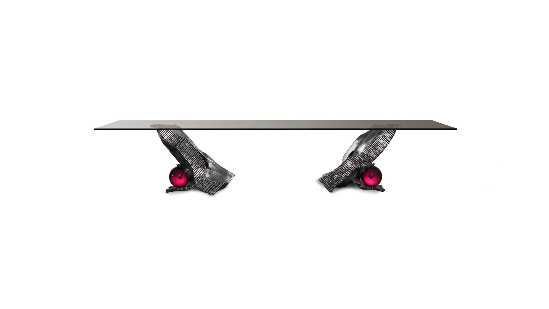 IMPACT Rectangular glass and iron table