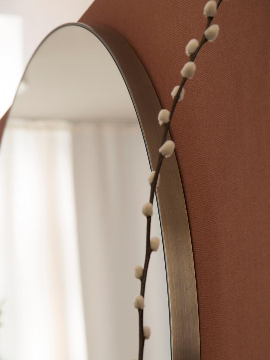 TRILOGY T Round framed leather mirror