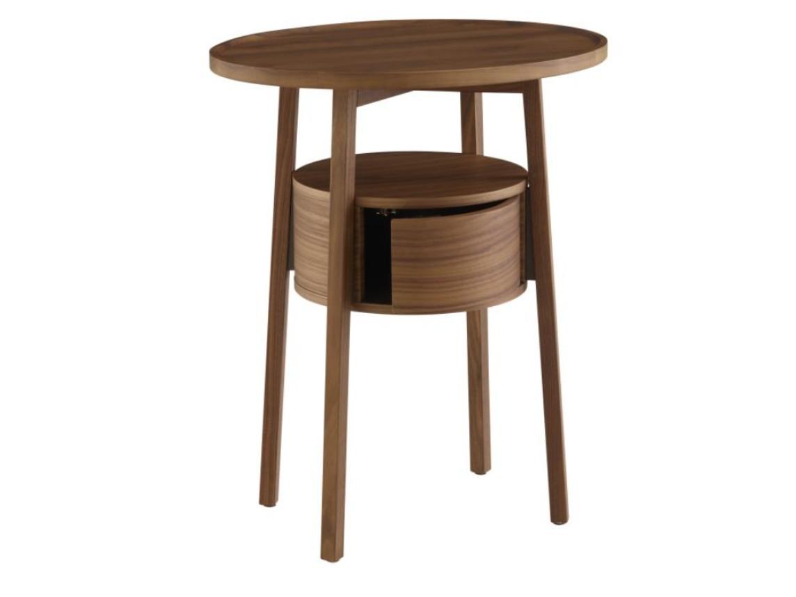 EPISODE Round solid wood bedside table with drawers