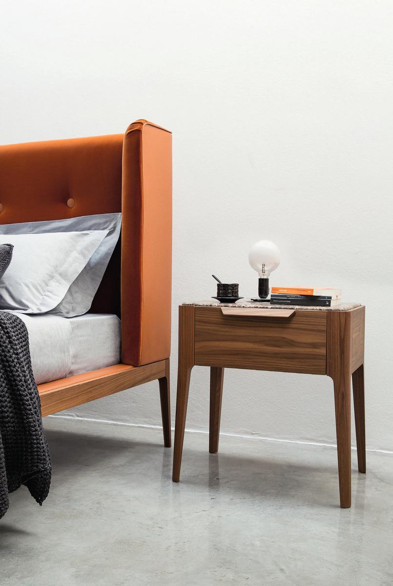 ZIGGY Rectangular walnut bedside table with drawers