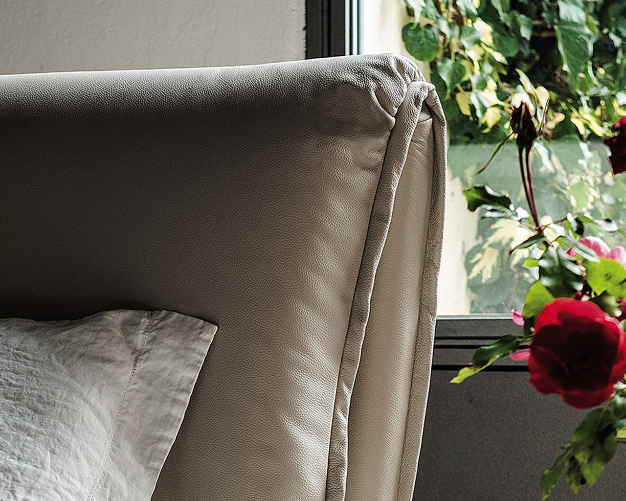 ADAM Wood bed with upholstered headboard