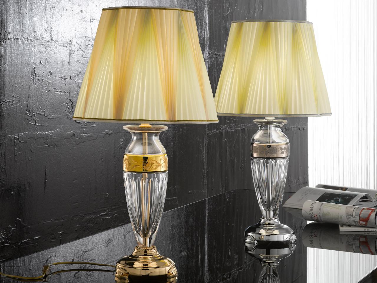 LEYLA 7009/L Gold plated table lamp with crystal and pleated silk shade