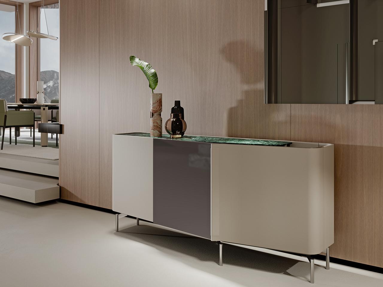 ZENIT Sideboard with hinged door covered in leather