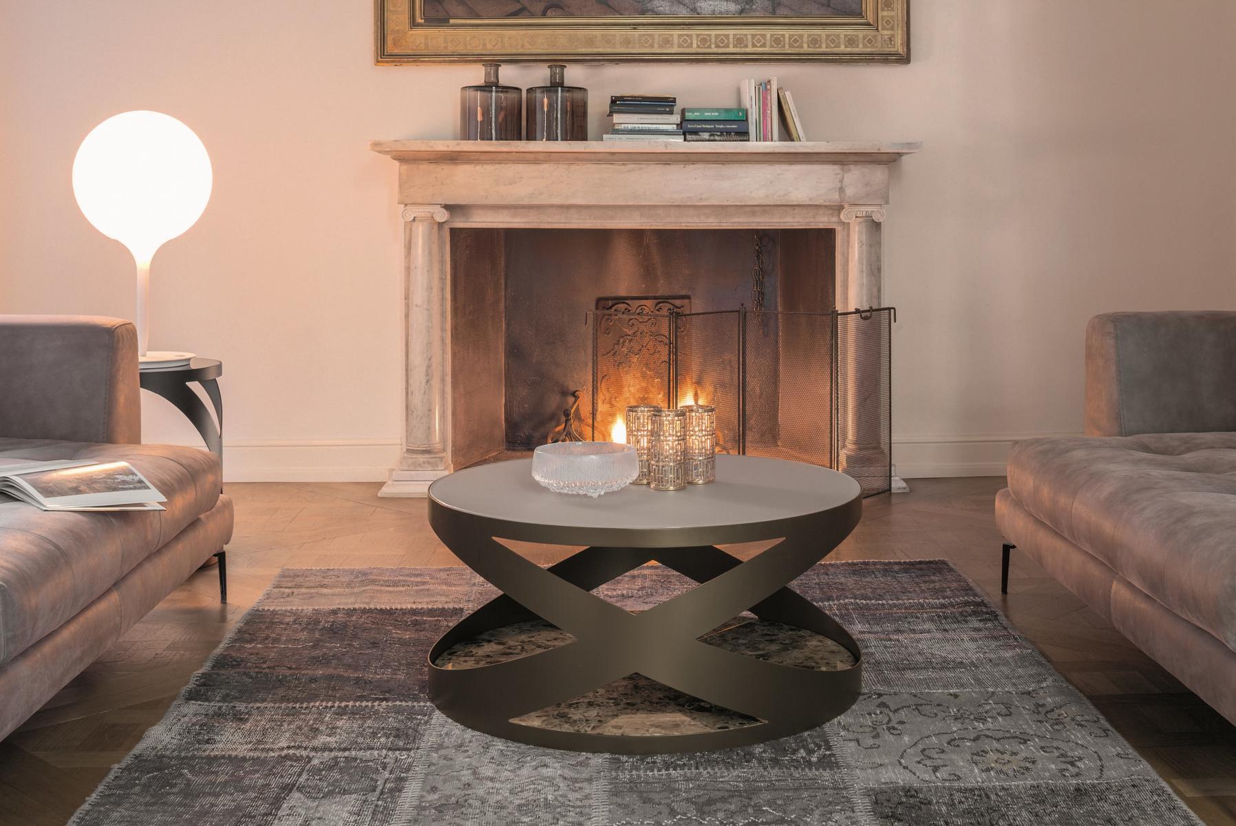 RIMINI Metal and glass coffee table with marble base