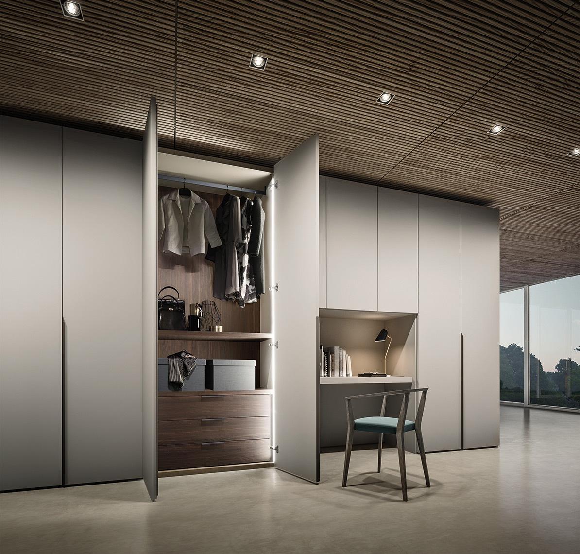SIMPLE Modular veneer wardrobe with coplanar doors