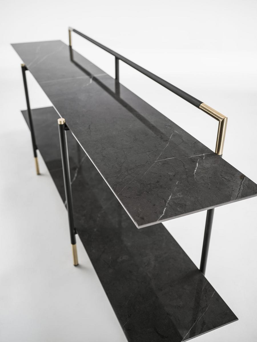 KEVIN Rectangular metal console table with shelving