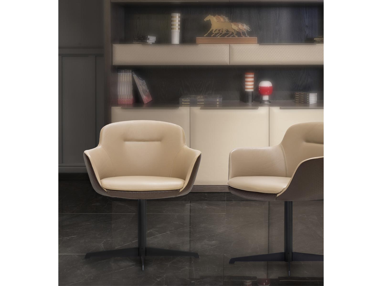 KOWLOON Swivel Deerskin easy chair with 4-spoke base