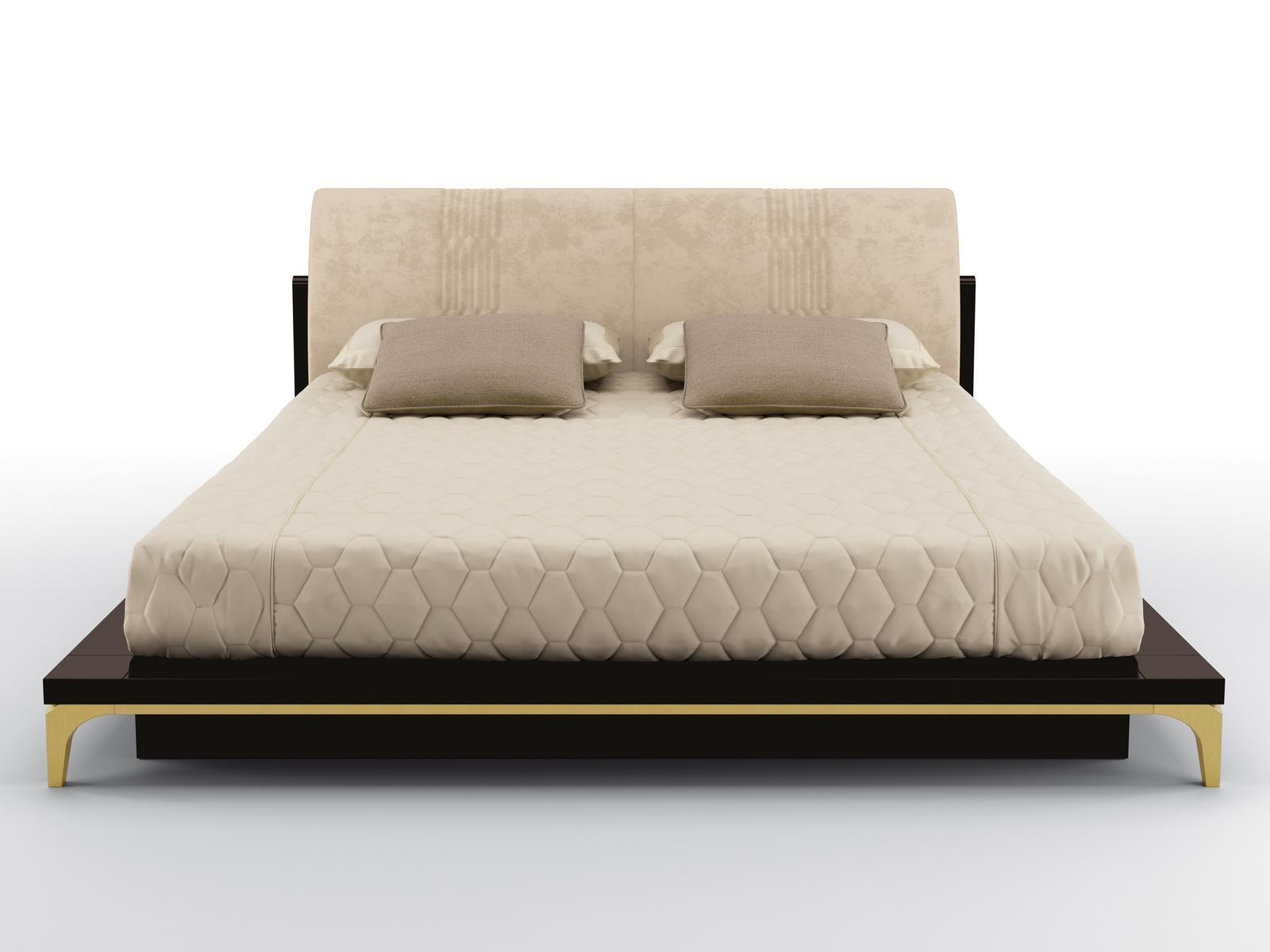 HORIZON Solid wood bed with nabuk upholstered headboard