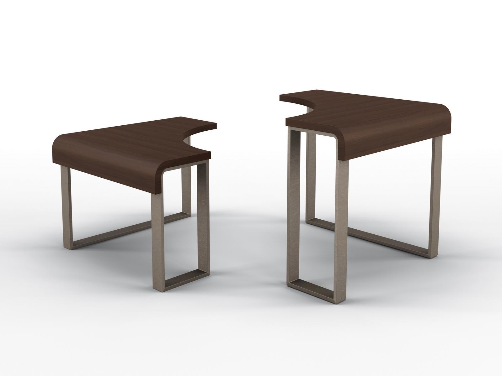 TULIP Triangular metal side table and walnut top