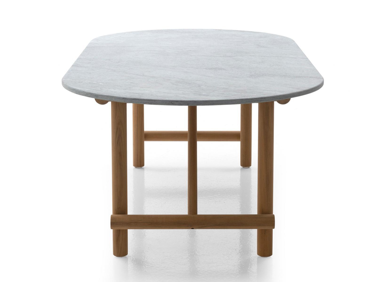 AYANA Oval solid wood and Serpentine stone garden table