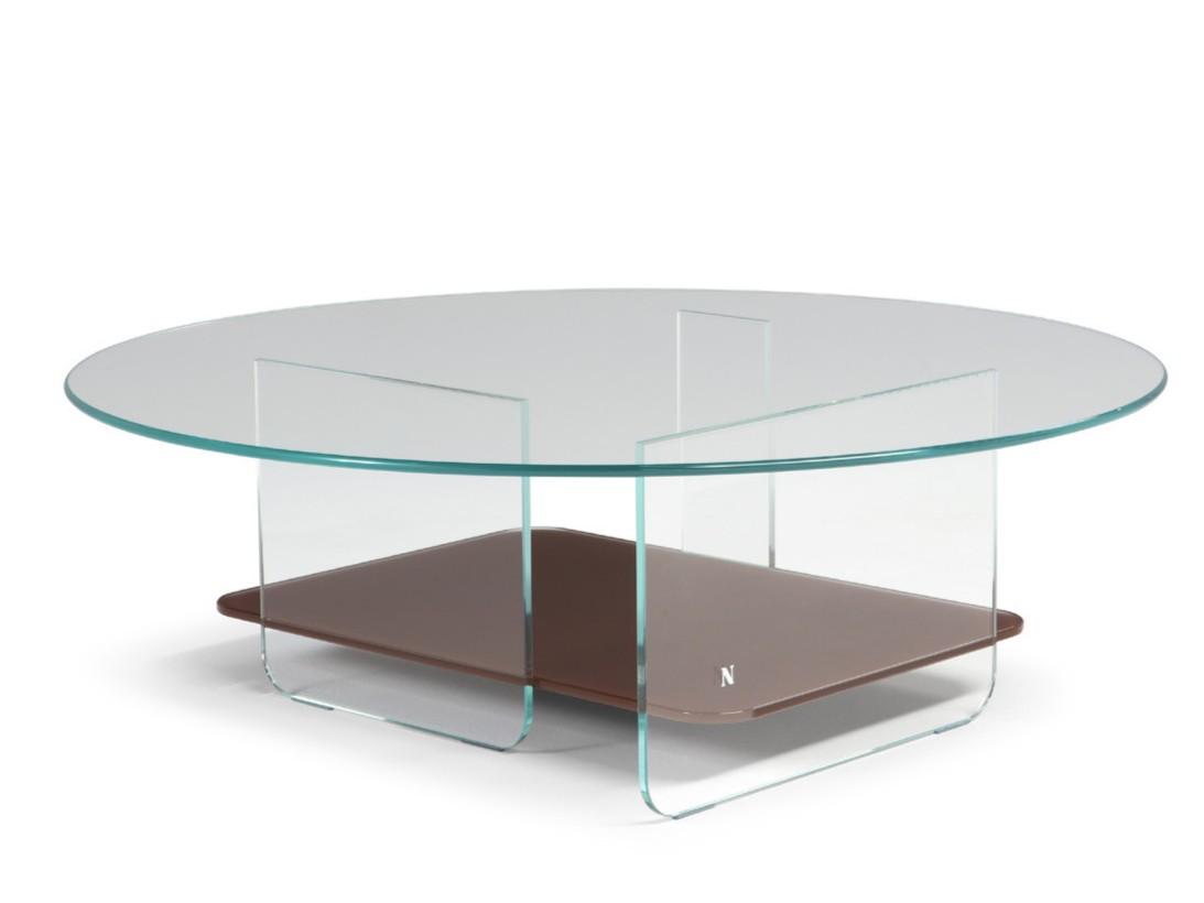 CAVA Round glass coffee table with integrated magazine rack