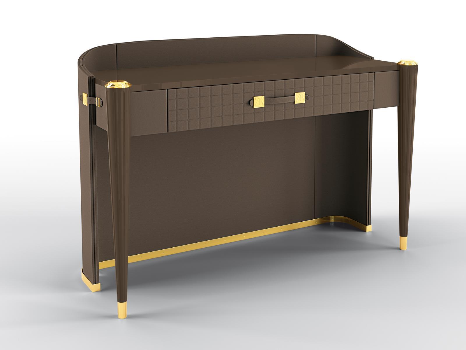 KIMBERLY Rectangular console table covered in leather with drawer