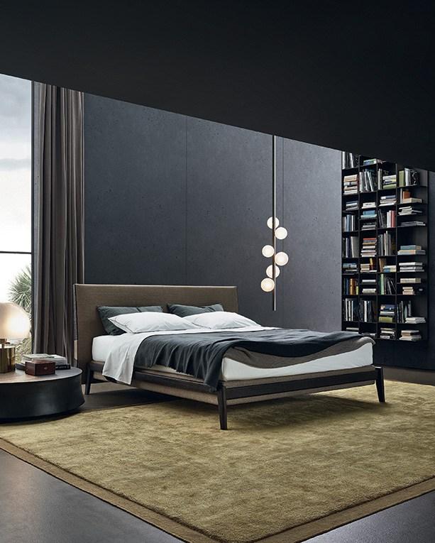 IPANEMA Leather double bed with upholstered headboard
