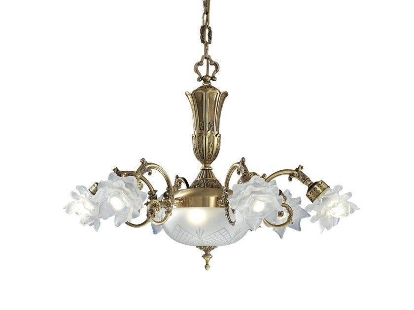 MICHELA 15/6+2 Satin brass chandelier with glass