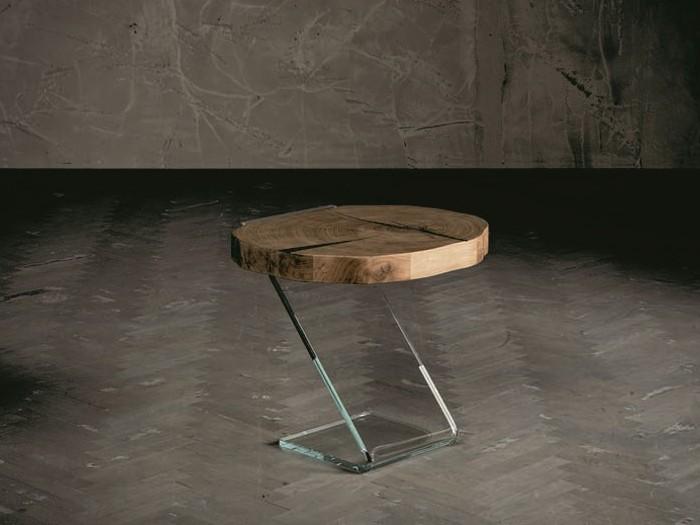 LEAF 7171/7174 Round wood and glass bedside table