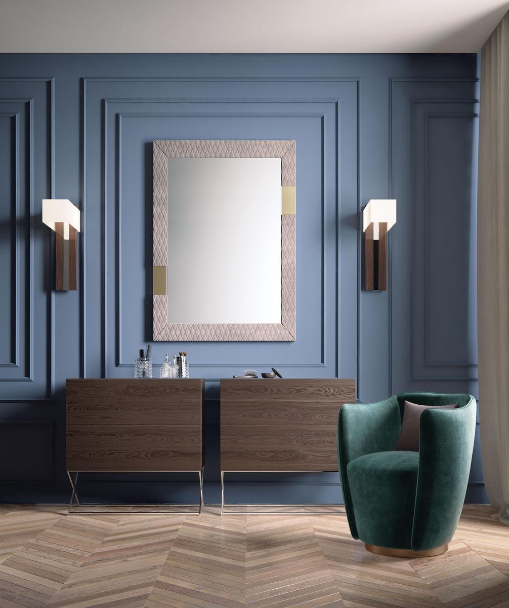 TRILOGY R Rectangular framed leather mirror